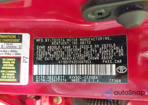 2014 Toyota Camry Hybrid Xle из США, поврежденный, VIN 4T1BD1FK2EU097953